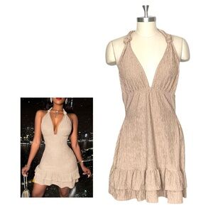Sexy 2016 Summer Dress Deep V-Neck Halter Neck Cocktail Party Dress Small